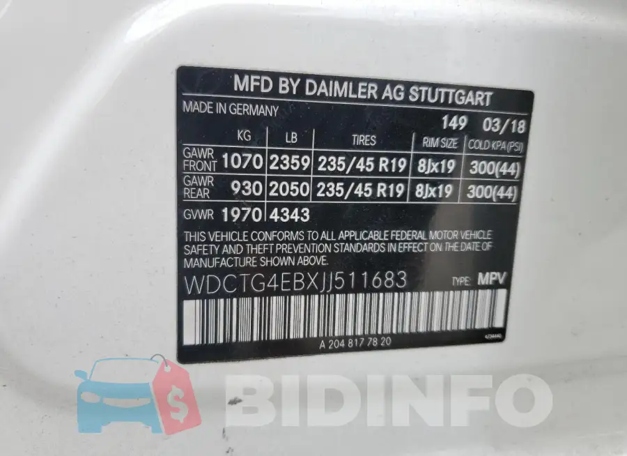 WDCTG4EBXJJ511683 Photo# 13