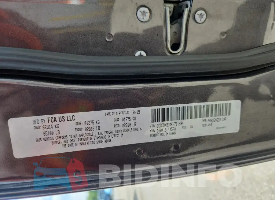 2C3CDXBG4KH711594 Photo# 13