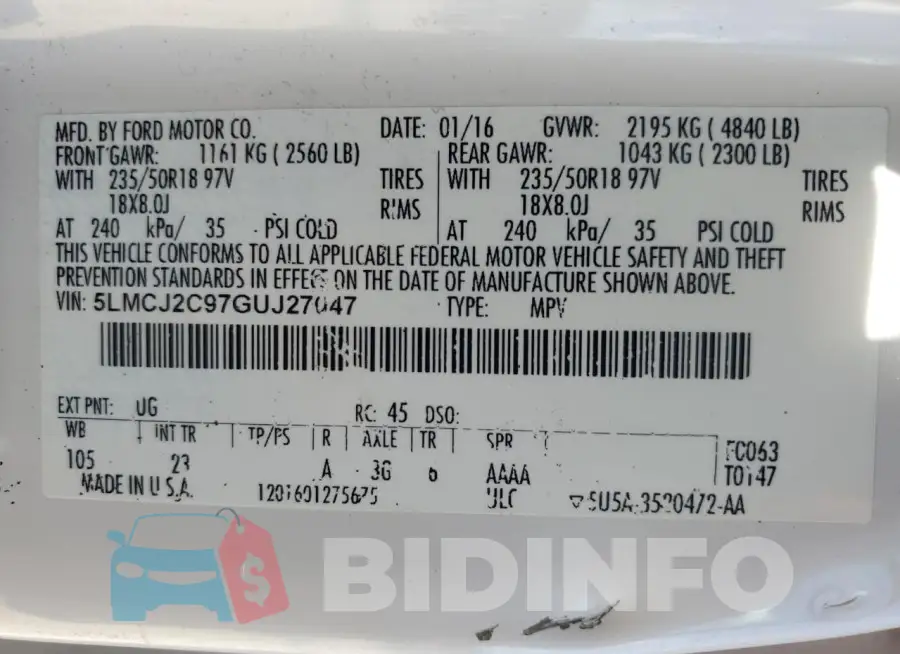 5LMCJ2C97GUJ27047 Photo# 12