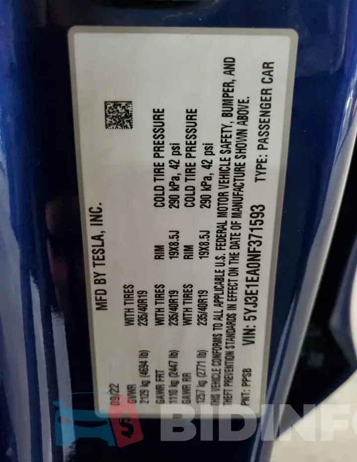 5YJ3E1EA0NF371593 Photo# 12