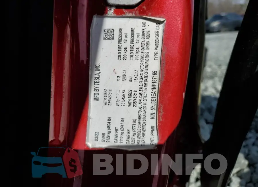 5YJ3E1EA1NF187165 Photo# 12