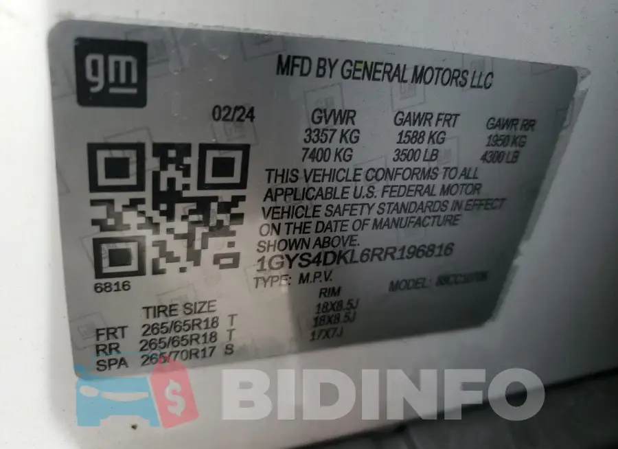 1GYS3BKL2PR341242 Photo# 13