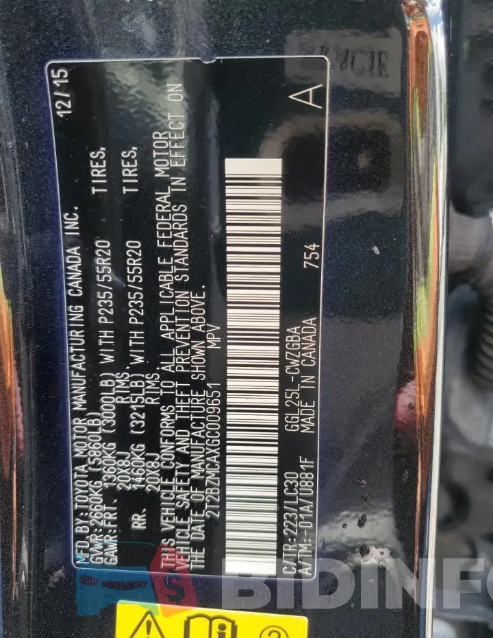 2T2BZMCAXGC009651 Photo# 14