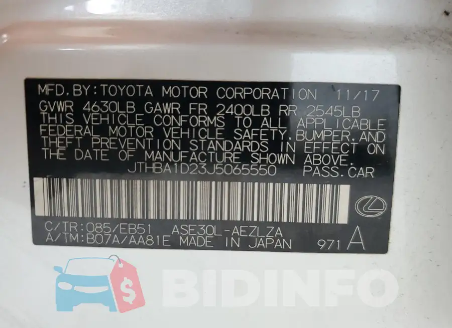 JTHBA1D23J5065550 Photo# 13