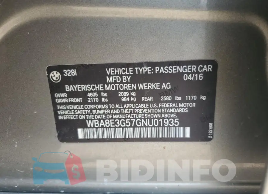 WBA8E3G57GNU01935 Photo# 12