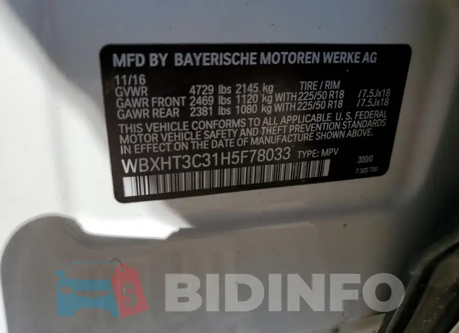 WBXHT3C31H5F78033 Photo# 12