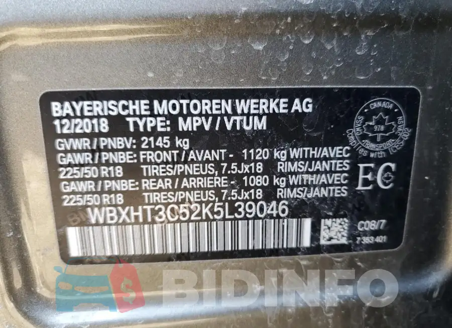 WBXHT3C52K5L39046 Photo# 14