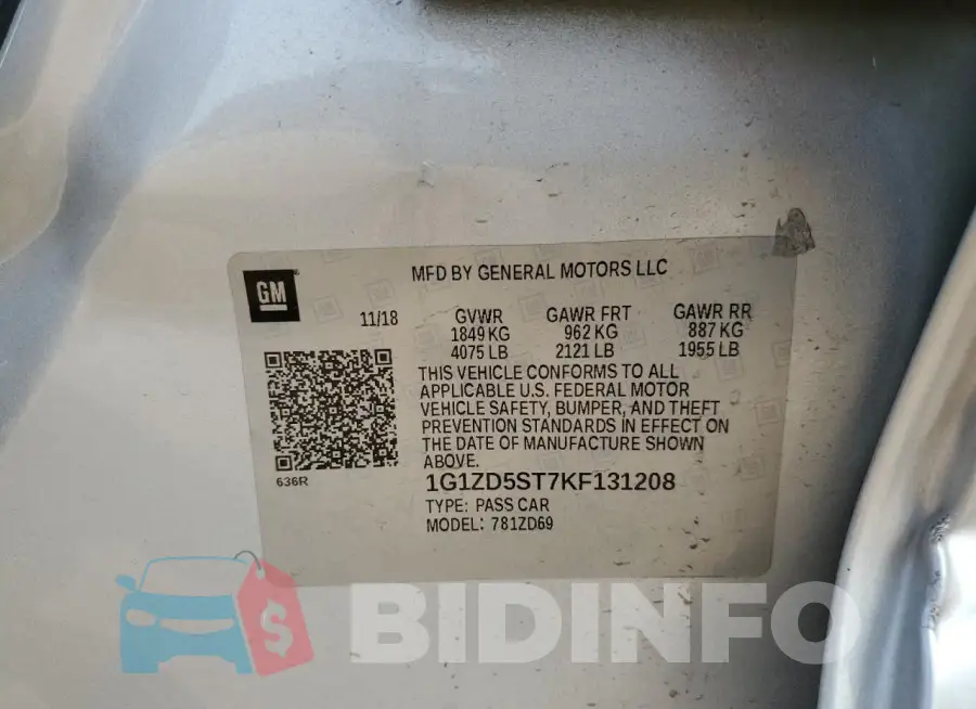 1G1ZD5ST7KF131208 Photo# 12