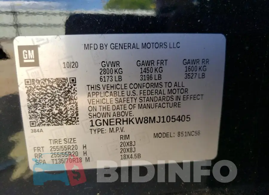 1GNERHKW8MJ105405 Photo# 13