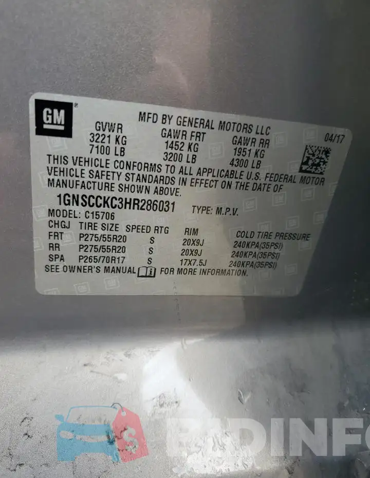 1GNSCCKC3HR286031 Photo# 13