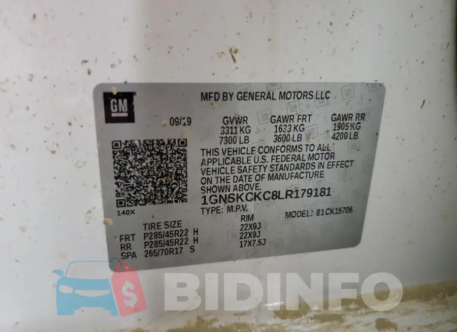 1GNSKCKC8LR179181 Photo# 13