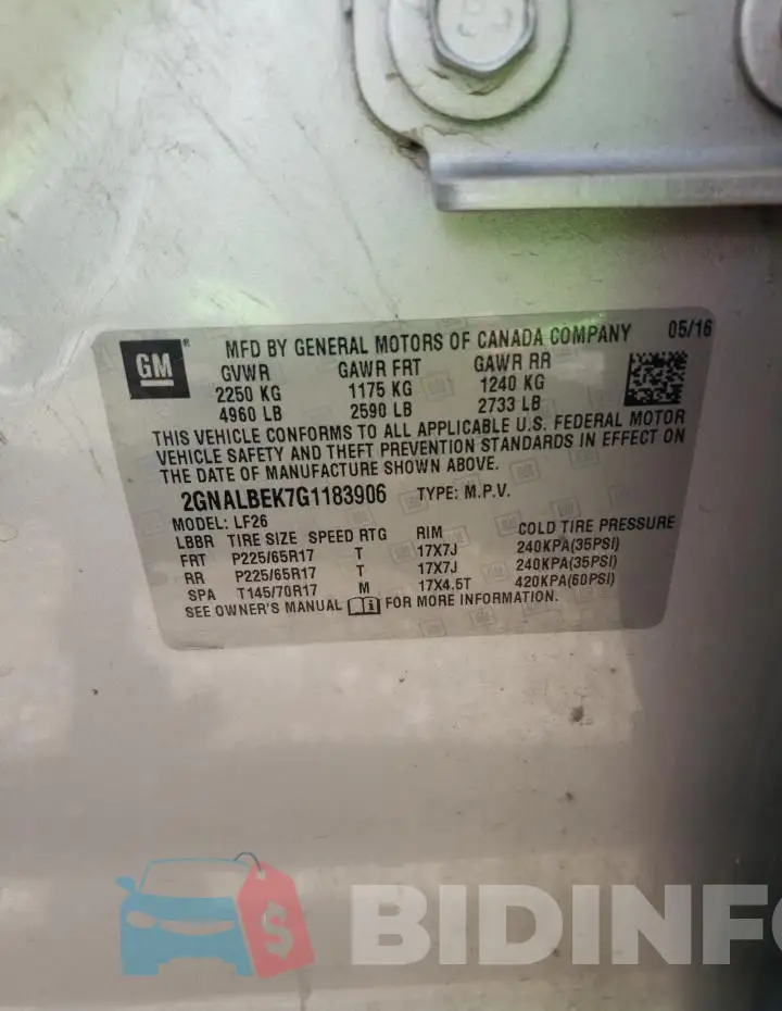 2GNALBEK7G1183906 Photo# 13