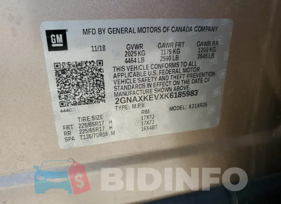 2GNAXKEVXK6185983 Photo# 13