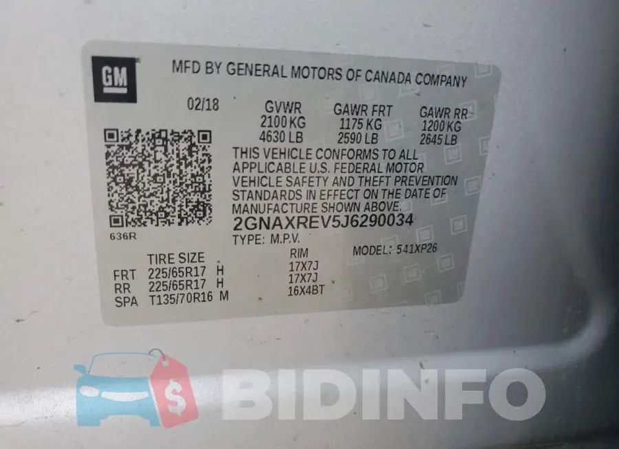 2GNAXREV5J6290034 Photo# 12
