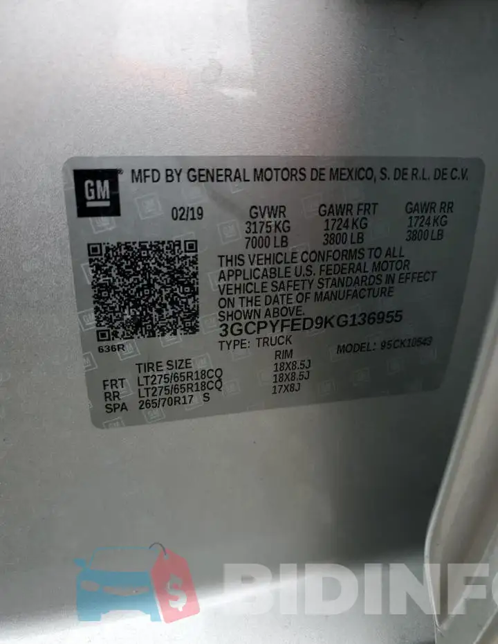 3GCPYFED9KG136955 Photo# 12