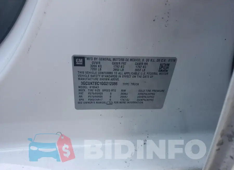 3GCUKTEC1GG212086 Photo# 12