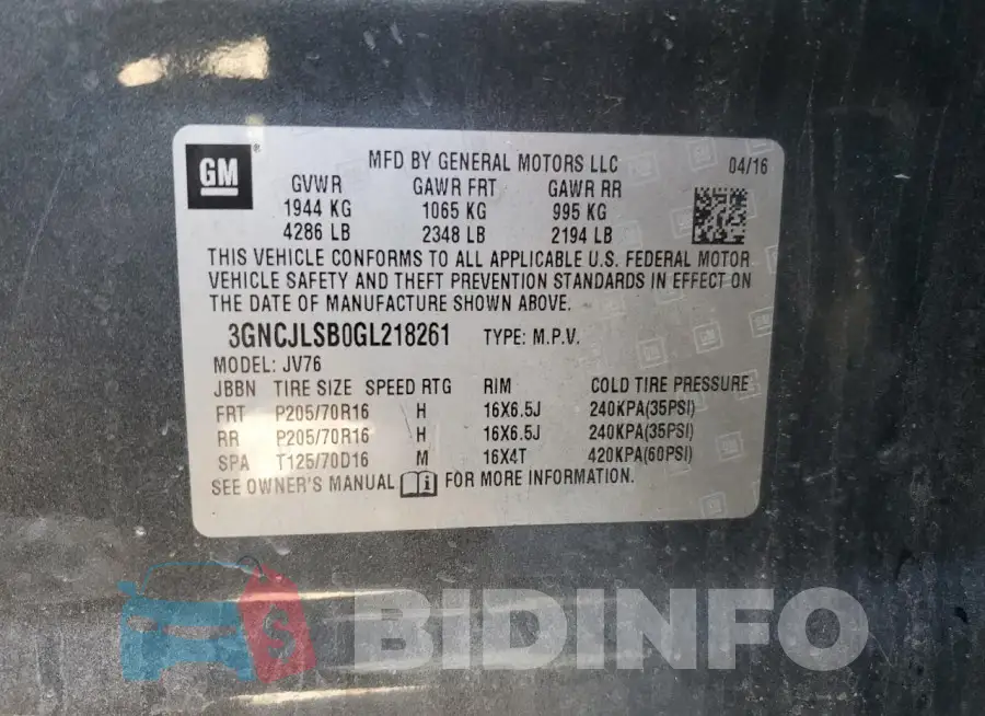 3GNCJLSB0GL218261 Photo# 12