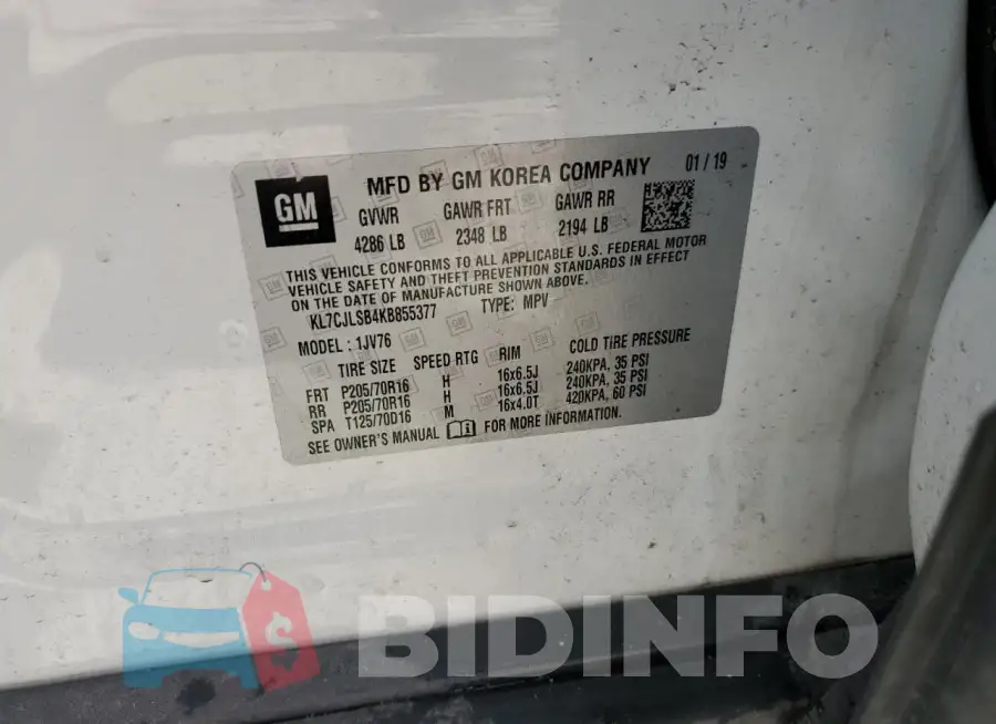 KL7CJLSB4KB855377 Photo# 13