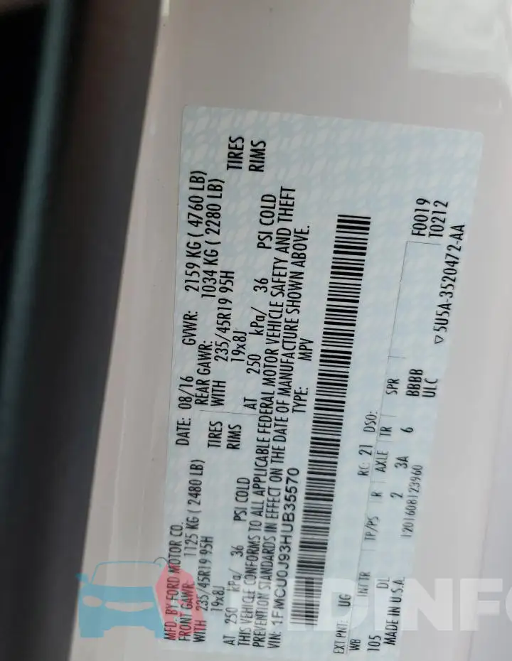 1FMCU0J93HUB35570 Photo# 13