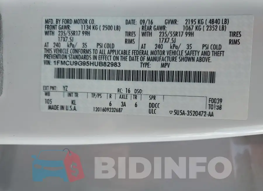 1FMCU9G95HUB82983 Photo# 13