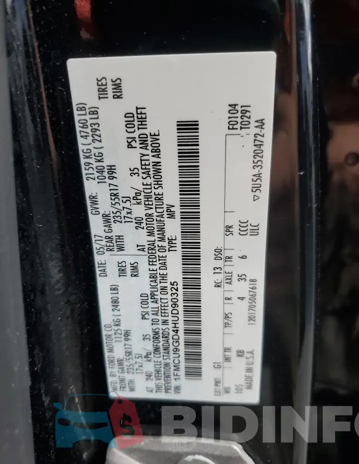 1FMCU9GD4HUD90325 Photo# 13