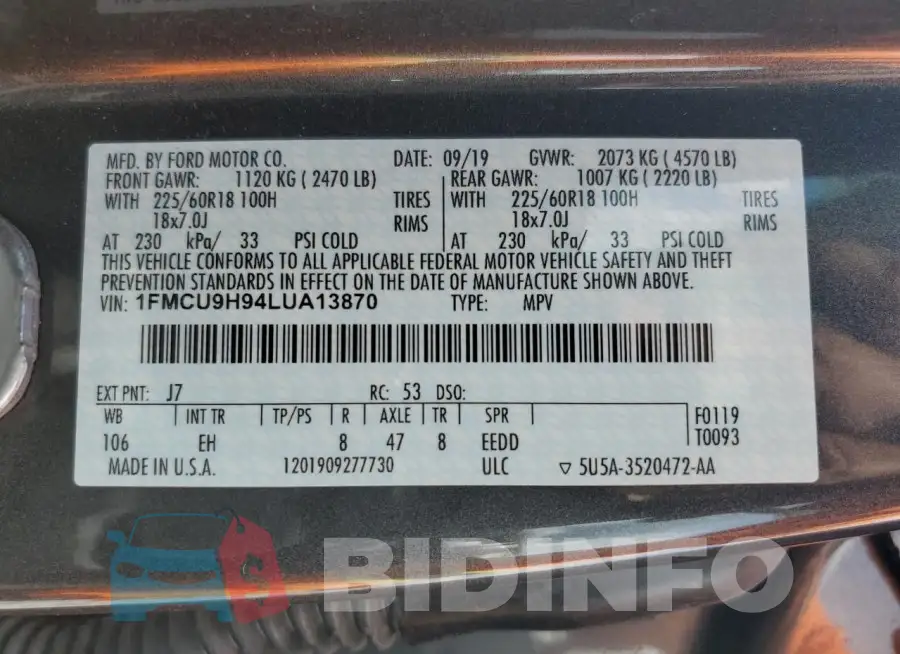 1FMCU9H94LUA13870 Photo# 12
