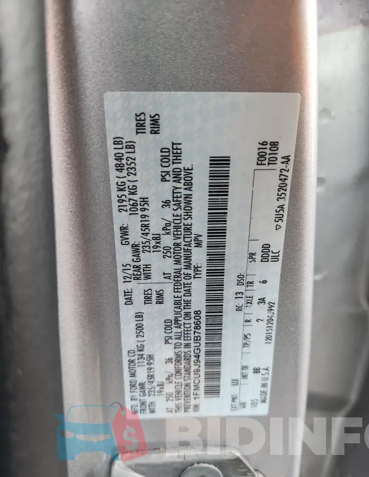 1FMCU9J94GUB78608 Photo# 12