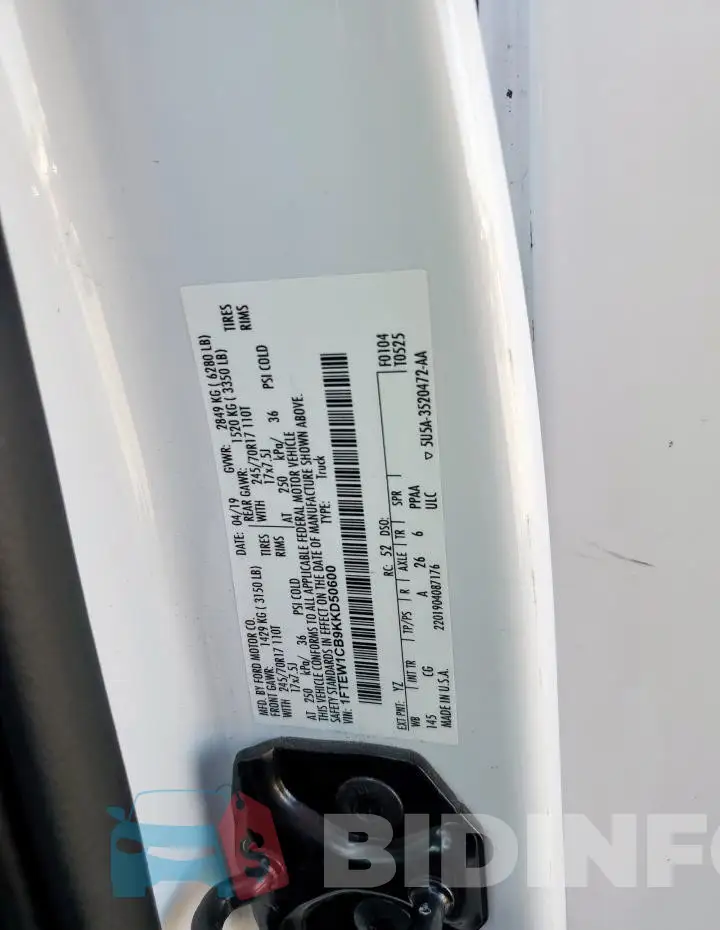 1FTEW1CB9KKD50600 Photo# 12