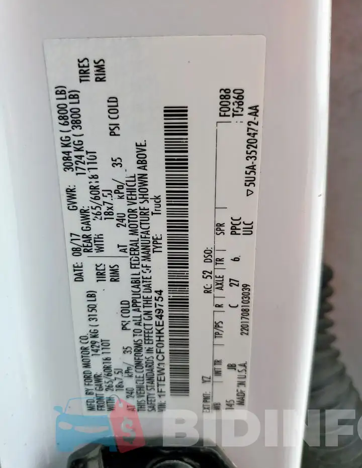1FTEW1CF0HKE49754 Photo# 12