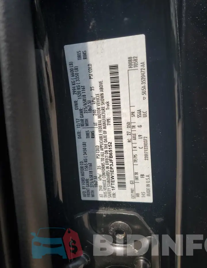 1FTEW1EP3JFB65152 Photo# 12