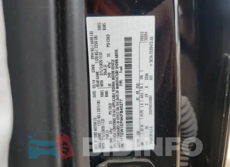 1FTEW1EP9KFB45277 Photo# 12
