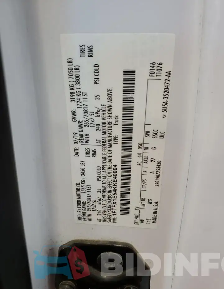 1FTFX1E54KKE40004 Photo# 12