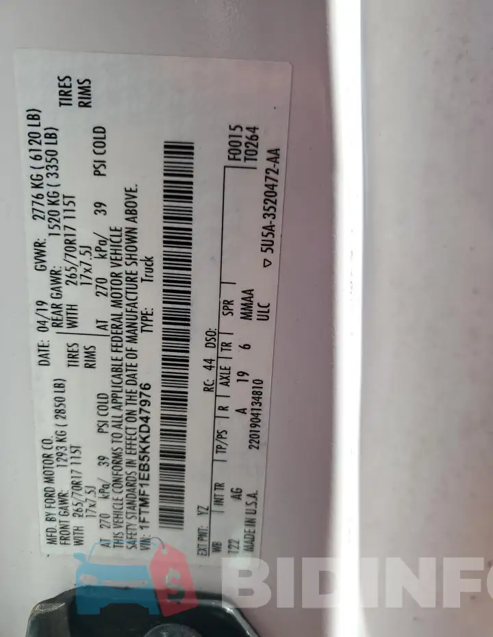 1FTMF1EB5KKD47976 Photo# 12
