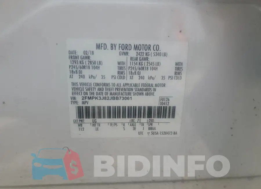 2FMPK3J82JBB73061 Photo# 12