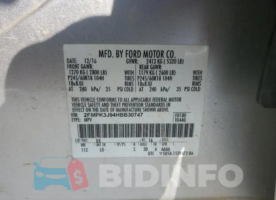 2FMPK3J94HBB30747 Photo# 12