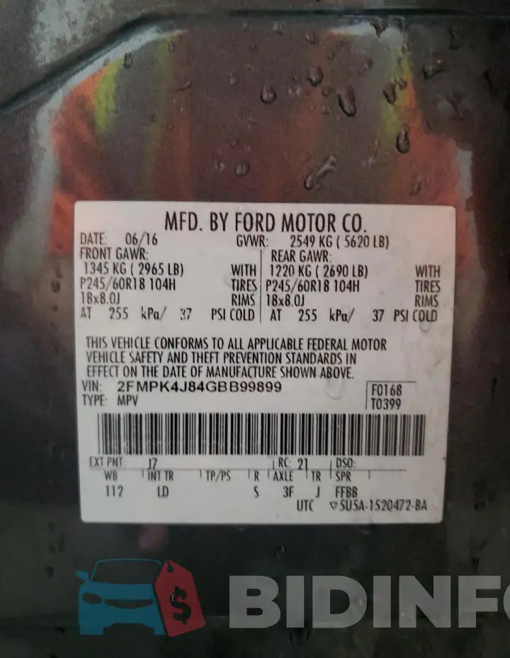 2FMPK4J84GBB99899 Photo# 14