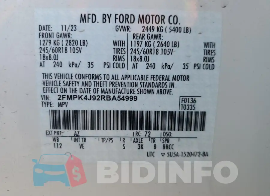 2FMPK4J92RBA54999 Photo# 14