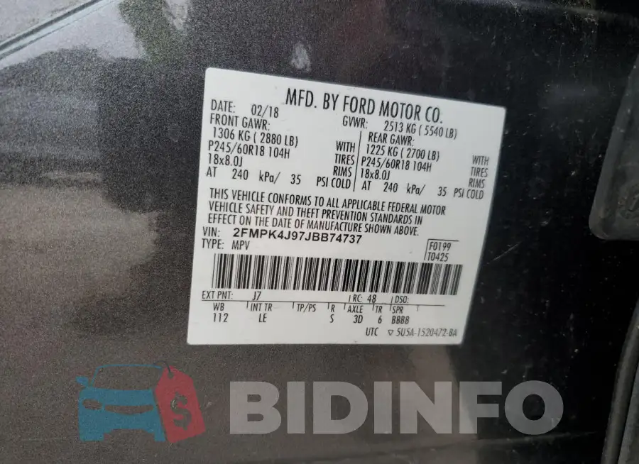 2FMPK4J97JBB74737 Photo# 13