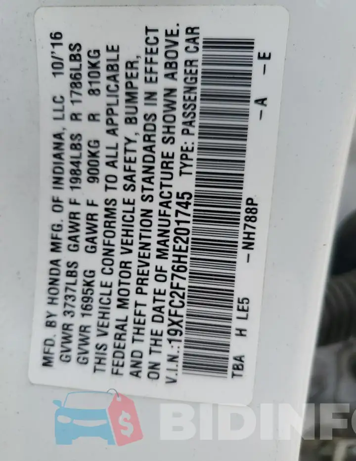 19XFC2F76HE201745 Photo# 13