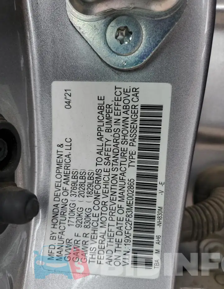 19XFC2F83ME002865 Photo# 12