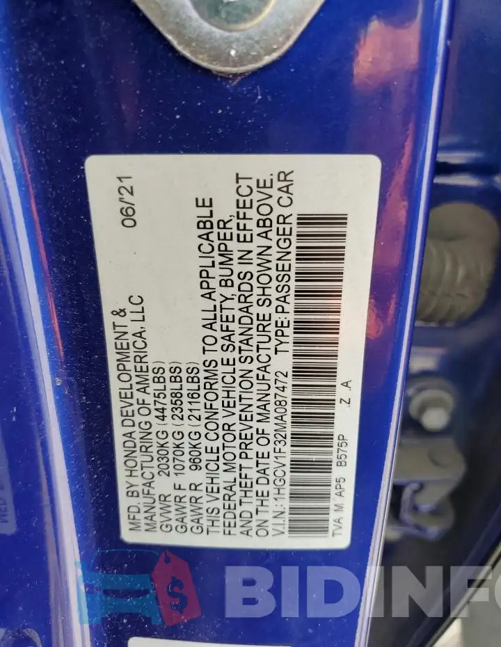1HGCV1F32MA087472 Photo# 12