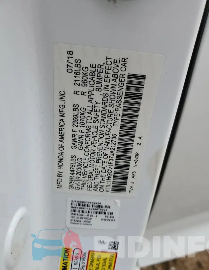 1HGCV1F37JA212736 Photo# 13