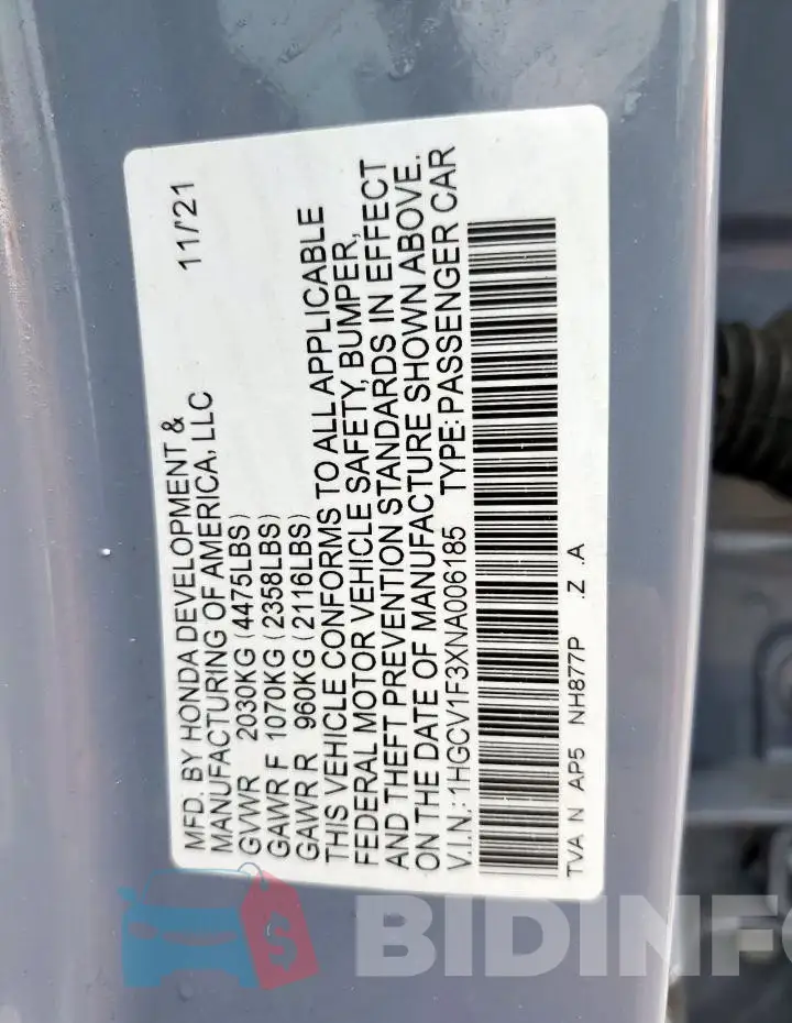 1HGCV1F3XNA006185 Photo# 12