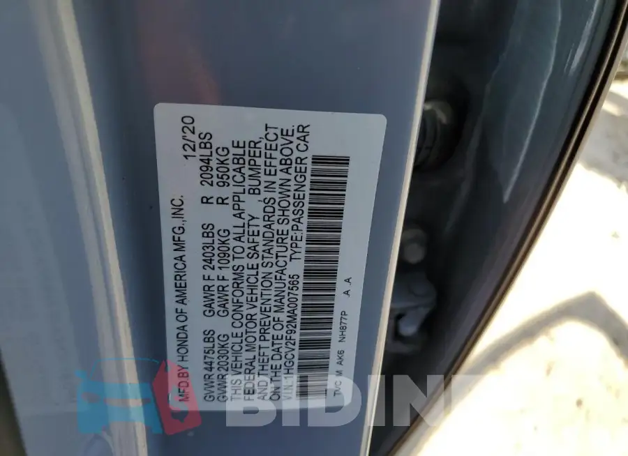 1HGCV2F92MA007565 Photo# 12