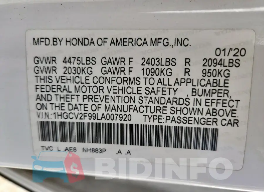 1HGCV2F99LA007920 Photo# 12