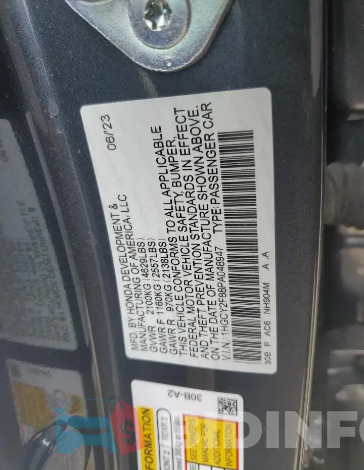 1HGCY2F88PA048947 Photo# 13