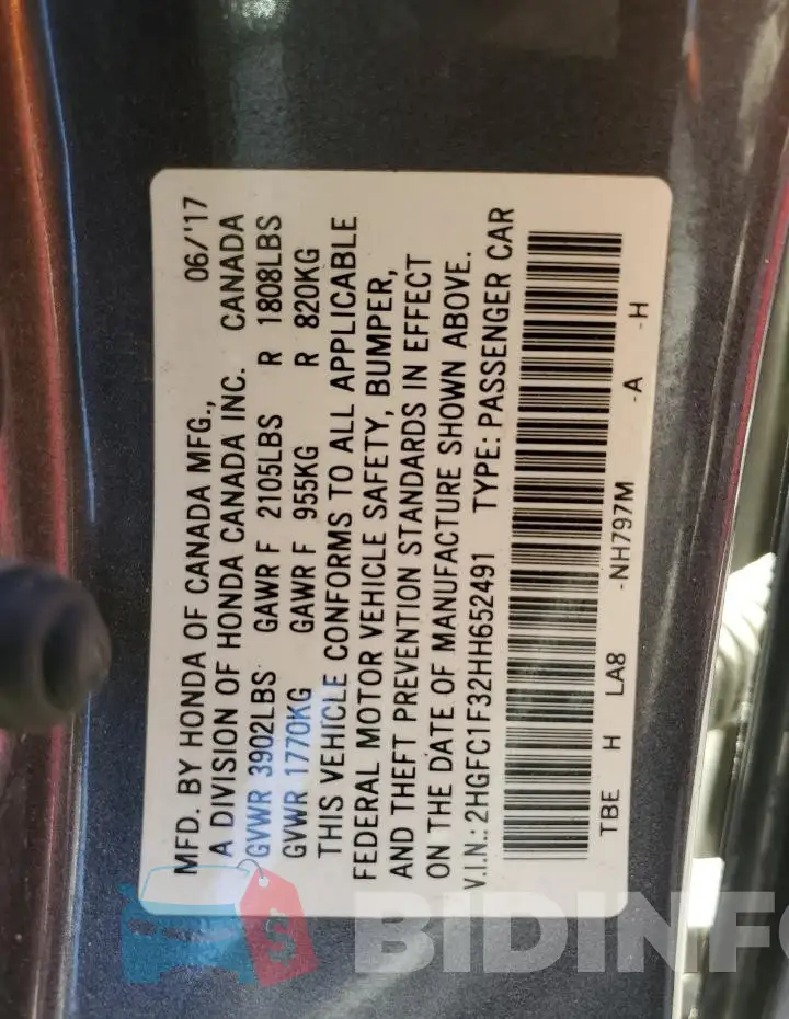 2HGFC1F32HH652491 Photo# 12