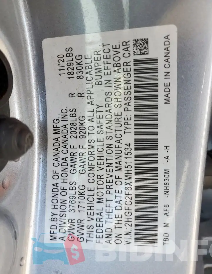 2HGFC2F6XMH511534 Photo# 12