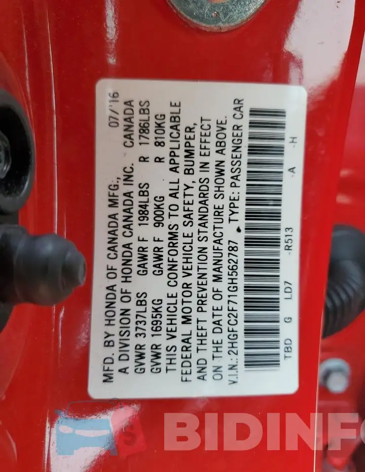 2HGFC2F71GH562787 Photo# 13