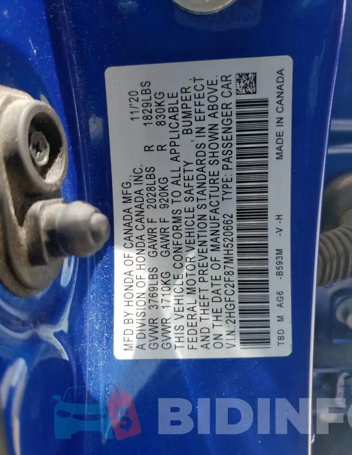 2HGFC2F87MH520662 Photo# 12